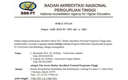Asesmen Lapangan Reakreditasi Program Studi Ilmu Sejarah 5-6 Mei 2021