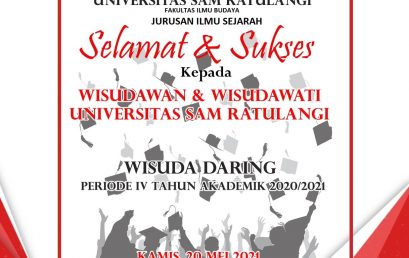 Ucapan selamat oleh Ketua Jurusan Ilmu Sejarah Dr. Ivan Kaunang, S.S., M.Hum kepada empat mahasiswa jurusan yang diwisuda 20 Mei 2021