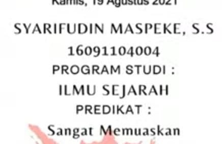 Selamat untuk Syarifudin Maspekeh, S.S. wisudawan dari program studi Ilmu Sejarah Unsrat